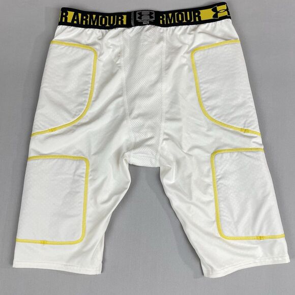 Under Armour Heat Gear Boxer Brief Compression Shorts Cup Boys XL White Yellow - Picture 2 of 13